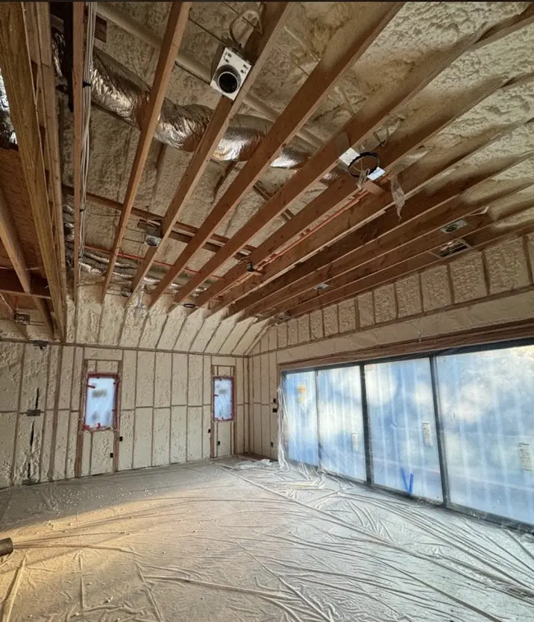 Interior walls and ceiling insulated with spray foam during new construction in Sharonville